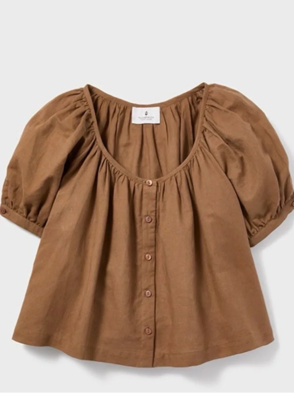 Tuckernuck Studio McGee Brown Puff-Sleeve Button Front Women’s Top